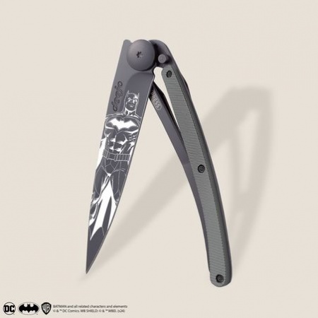 Couteau Deejo 37g - Lame Black - Manche Aluminium Gris Foncé - The Batman