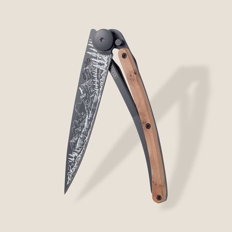 Couteau Deejo 37g - Lame black - Manche Gen�vrier - Montagne