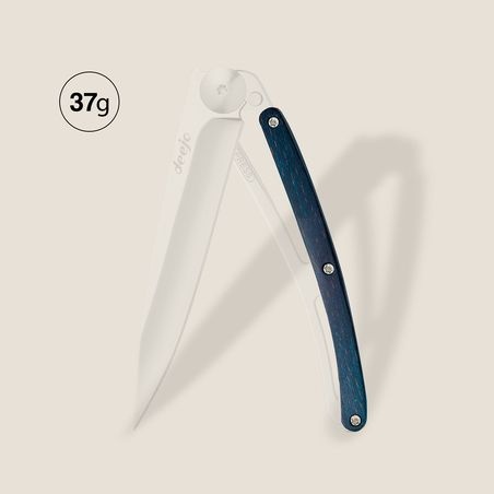 Couteau Deejo 37g - Lame black - Manche h�tre bleu- Pacifique