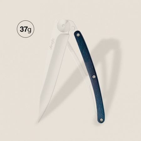 Couteau Deejo 37g - Lame black - Manche hêtre bleu- Pacifique