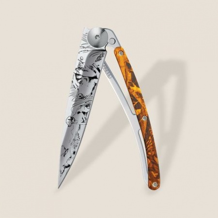 Couteau Deejo 37g - Lame Miroir - Manche camo orange - A l\'affût