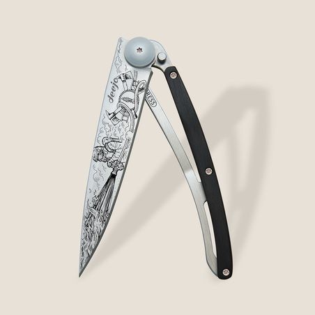 Couteau Deejo 37g - Lame Titane - Manche Eb�ne - Pompier