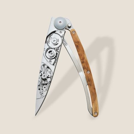 Couteau Deejo 37g - Lame Titane - Manche gen�vrier - Garde temps