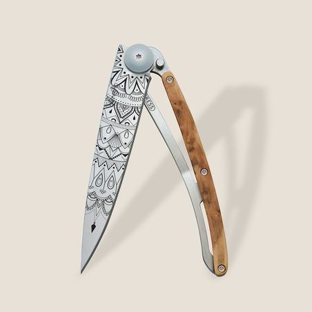 Couteau Deejo 37g - Lame Titane - Manche Gen�vrier - Mandala