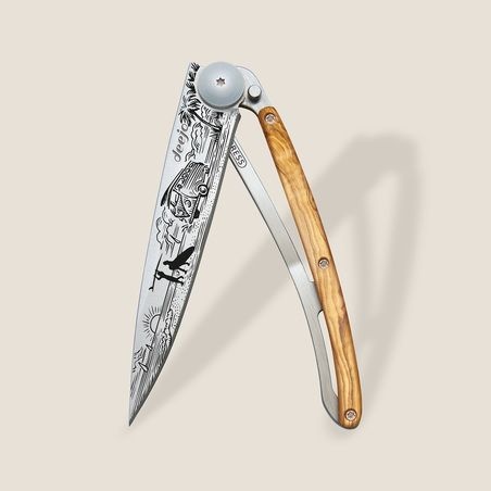 Couteau Deejo 37g - Lame Titane - Manche olivier - Van life