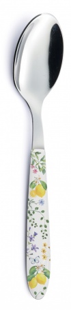 CUILLERE A SOUPE ACIER INOXYDABLE 18Cr AVEC POIGNEE DECOREE FLEURS ET CITRONS