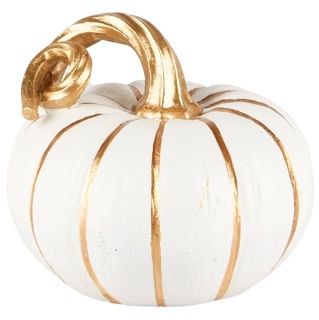 D&eacute;co citrouille, blanc/or, r&eacute;sine, 13x13x11cm