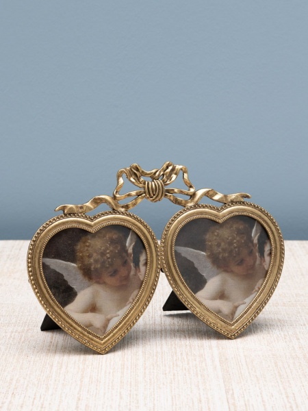 Double porte photo coeur dor� (9 x9 )