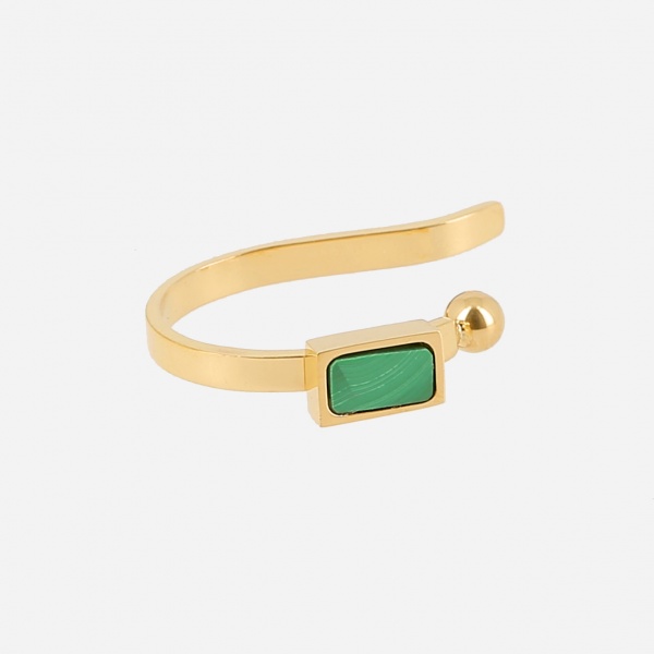 EARCUFF-ACIER DORE-Malachite-d10mm - � l\'unit�