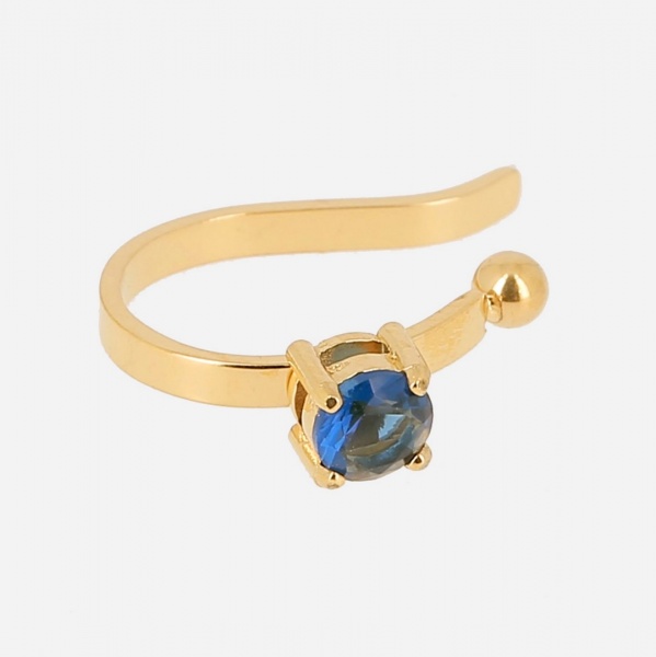 EARCUFF-ACIER DORE-Zirconium bleu-d10mm - � l\'unit�