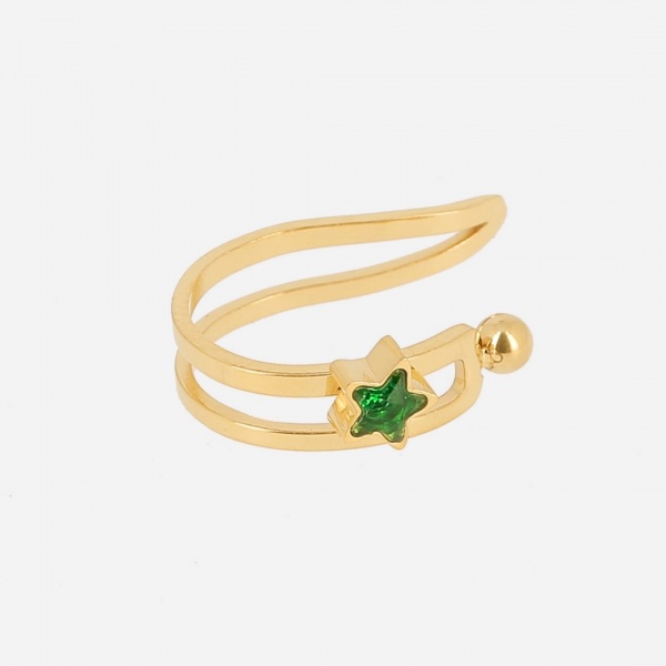 EARCUFF-ACIER DORE-Zirconium vert-d10mm - � l\'unit�