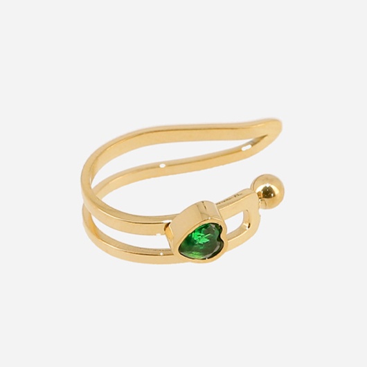 EARCUFF-ACIER DORE-Zirconium vert-d10mm - � l\'unit�