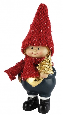 Enfant d\'hiver debout, rouge/bleu, r&eacute;sine, 6x5x18cm