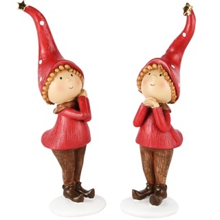 Enfant d\'hiver debout av/chapeau, rouge/marron, resina, 6x6x19cm