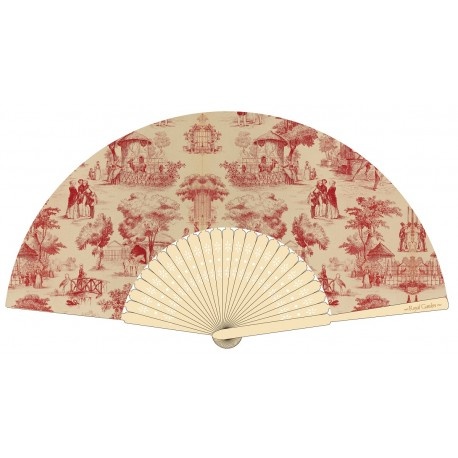Eventail en tissu - Red toile de jouy
