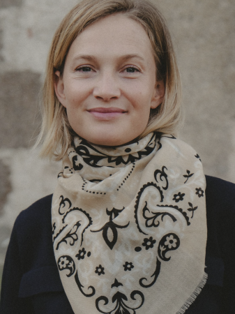 Foulard Bandana Beige Laine et Soie