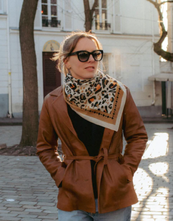 Foulard Bandana Leo Beige Camel Coton