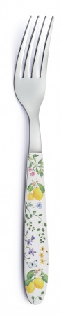 FOURCHETTE ACIER INOXYDABLE 18Cr AVEC POIGNEE DECOREE FLEURS ET CITRONS