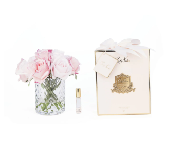Herringbone Flower Clear - Mixed Pink Rose Buds - vase clair &agrave; chevrons - Roses rose