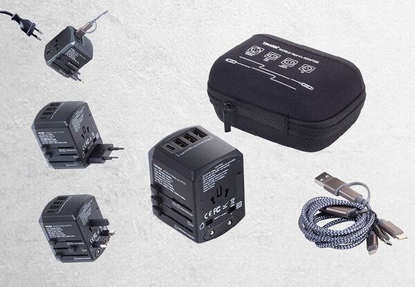 Jeu d\'adaptateurs de voyage ,c�ble de charge 3en1 adaptateur de prise universel, Etui de rangement