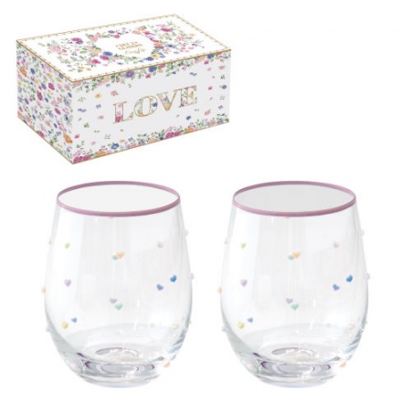 Lot de 2 Verres 500 ml avec Des Petits Coeurs  - MON AMOUR