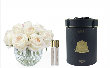 LUXURY GRAND ROSE BUD BOUQUET - BLUSH ROSE BUDS - BLACK ROUND BOX