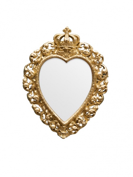 Miroir coeur & couronne r�sine dor�e