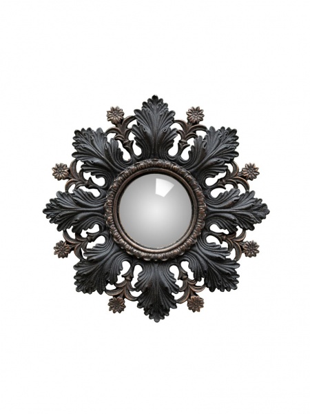 Miroir convexe feuilles noires et fleurs