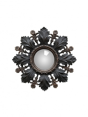 Miroir convexe feuilles noires et fleurs