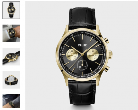 Montre Anthéor Multifunction Watch Leather, Black, Gold  - Bracelet Cuir couleur Noir - Cadran Or - Fond Black / Or