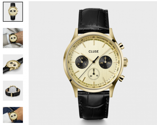 Montre Anth�or Multifunction Watch Leather, Gold, Gold - Bracelet Cuir couleur Noir - Cadran Or - Fond Or / Black