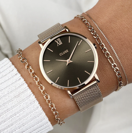 Montre MINUIT MESH Acier Noir/Rose Gold