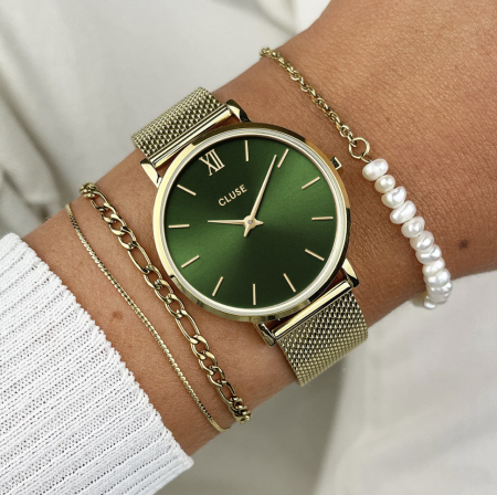 Montre MINUIT MESH Acier Vert/Gold