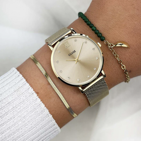 Montre MINUIT MESH CRYSTALS Acier Full Gold