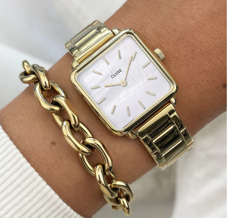 Montre TETRAGONE THREE LINK Blanc/Gold