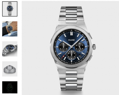 Montre Vigoureux Chrono Steel Dark Blue, Silver - Bracelet Acier couleur Argent - Cadran Argent - Fond Bleu / Argent