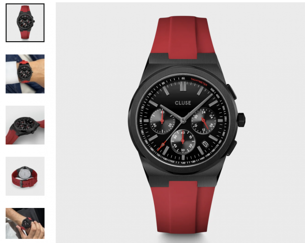 Montre Vigoureux Chrono Watch Silicone Red Black - Bracelet Silicone couleur Rouge - Cadran Noir - Fond Noir / Rouge
