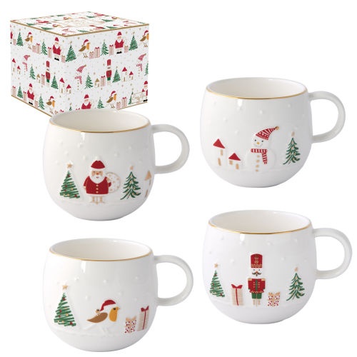 MUG EN PORCELAINE / 4 DESIGNS AVEC MOTIF EN RELIEF