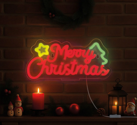 NEON-EFFECT LED SIGN - IT\'S A SIGN - MERRY XMAS