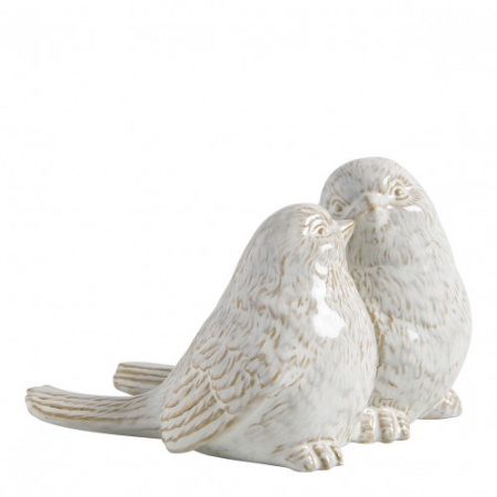 Oiseaux Amoureux en Grés Blanc