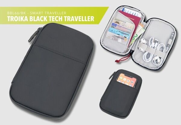 Organiseur Smart Traveller/c�ble, noir, poche zipp�e poche pour passeport, tarpaulin (b�che en PP)