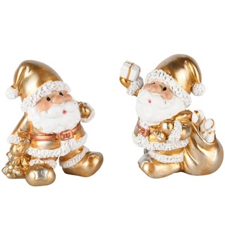 P�re No�l av/cadeaux, or/blanc, r�sine, 7x4x8cm