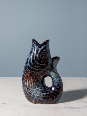 Petit vase poisson gr s bleu fonc