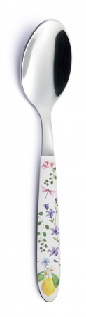 PETITE CUILLERE ACIER INOXYDABLE 18Cr AVEC POIGNEE DECOREE FLEURS ET CITRONS