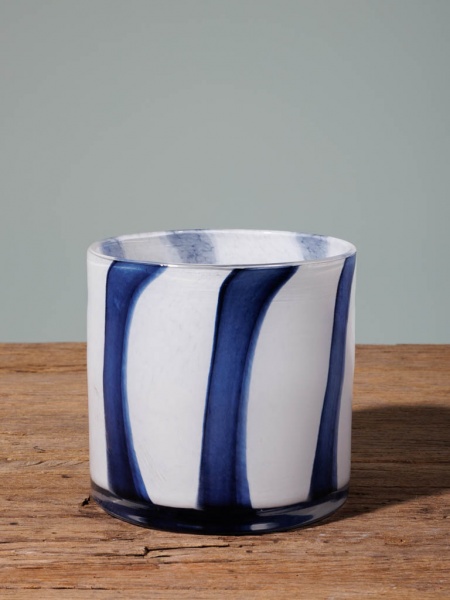 Photophore en verre bleu & blanc