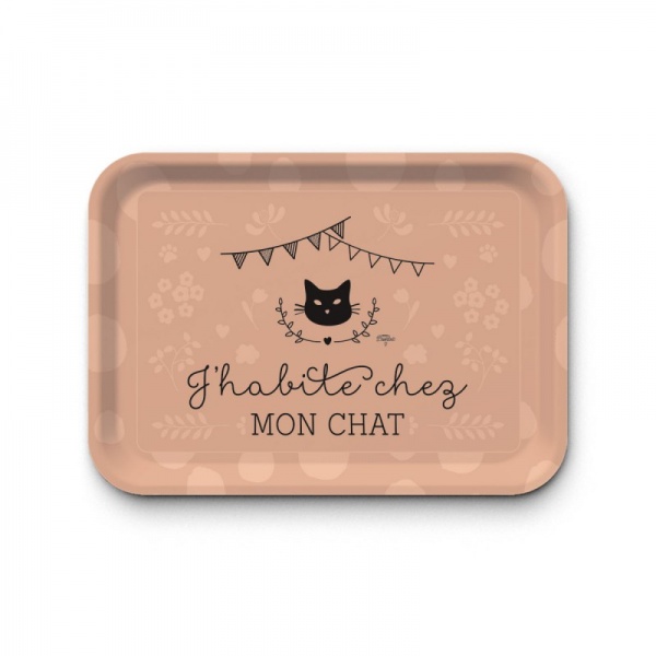 Plateau rectangulaire kraft - J\'habite chez mon chat