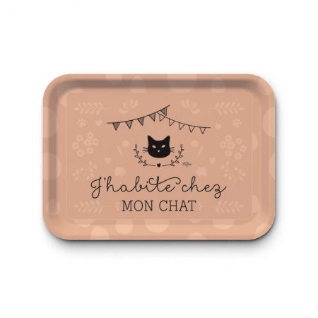 Plateau rectangulaire kraft - J\'habite chez mon chat