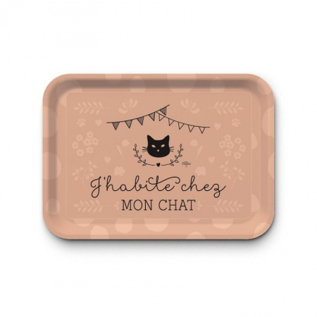 Plateau rectangulaire kraft - J\'habite chez mon chat