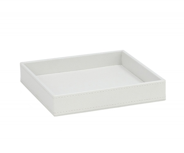 PLATEAU VIDE POCHE en simili cuir blanc