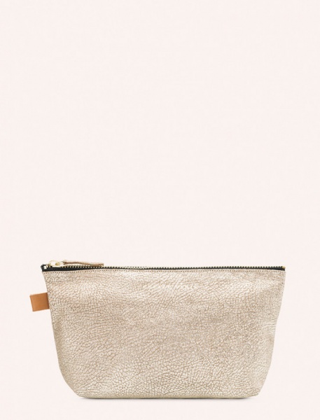 Pochette / Trousse en cuir LENCIL - CAVIAR CHAMPAGNE